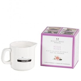 BEAUTY IMAGE Grande Bougie de Massage - Senteur Rose - Beurres Végétaux, Huile de Rose Musquée, Aloe Vera et Coton [80 gr pou