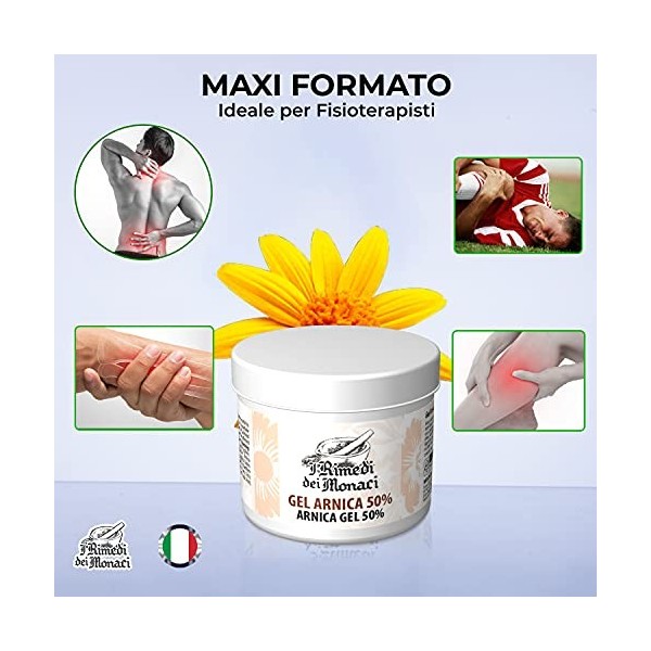 Gel Arnica Forte 550 ml SUPER CONCENTRÉ Certifié AIAB, BIO Apaisant Naturel, Crème Massage 100% Made in Italy - I Rimedi dei 