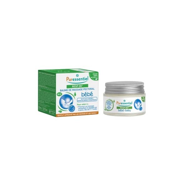 Puressentiel - Resp OK - Baume de Massage Pectoral Bébé - Formule 100% dOrigine Naturelle - Aide à procurer un massage apais