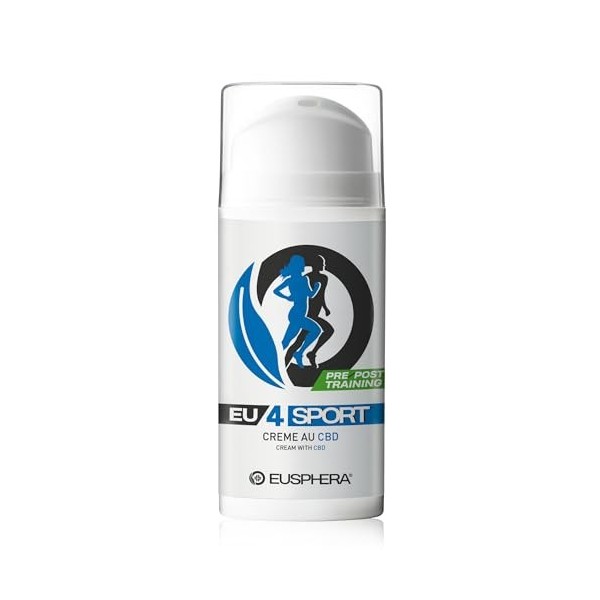EUSPHERA - EU4SPORT - Crème de massage sportif pour la fatigue musculaire post-entraînement 100% naturelle avec CBD, griffe d