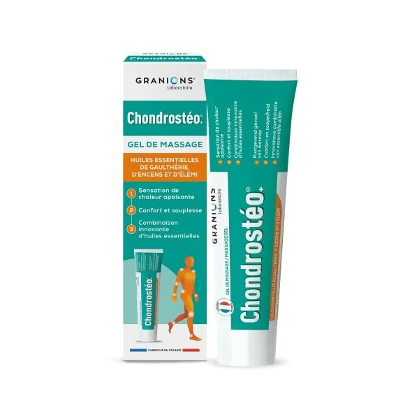 GRANIONS Chondrostéo+ Gel de Massage | Sensation de chaleur apaisante, Confort & souplesse | Huiles Essentielles de gaulthéri