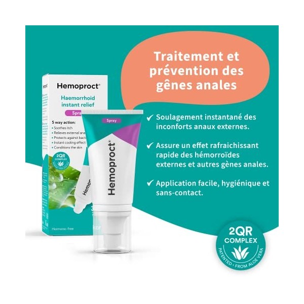 Hemoproct Spray -Traitement des hémorroïdes pour soulager linconfort interne et externe, lirritation et la douleur -Applica