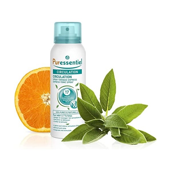 Puressentiel Circulation Spray with 17 Essential Oils, 100 ml - Cooling spray for Heavy legs relief in just 15 minutes - Idea