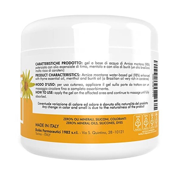 Dulàc Arnica Gel Extra Fort 98%, Action Intense et Effet Froid, Made in Italy, idéal pour le Massage Sportif et Décontractant