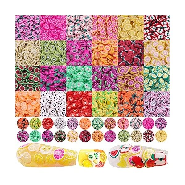 Rhoxshy Lot de 16 800 tranches de fruits pour décoration dongles en polymère 3D 24 styles assortis pour pendentifs colliers 
