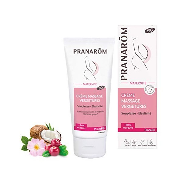 PRANARÔM - PranaBB - Crème Massage Vergetures - Souplesse & Elasticité - Aux Huiles Essentielles et Huiles Végétales Bio - Pé