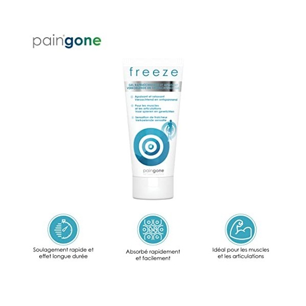 Paingone Freeze |Gel articulations et muscles |Gel effet froid, refroidissant et apaisant |Apaise et soulage les douleurs, so