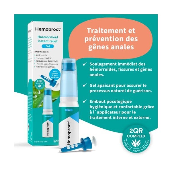 Hemoproct Traitement des hémorroïdes - Gel rafraîchissant - Traitement et prévention - Aide à soulager la douleur, les démang