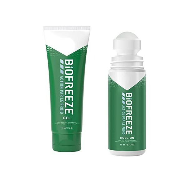 Biofreeze - Lot de 1 Tube Gel 118ml & de 1 Roll-On 89 ml Action par le Froid - Soulage les douleurs musculaires et articulair