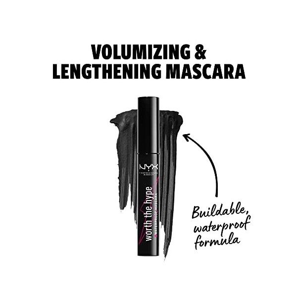NYX Professional Makeup, Mascara Waterproof Worth The Hype, Volume et Longueur, Brosse Conique, Formule Enrichie en Huile de 