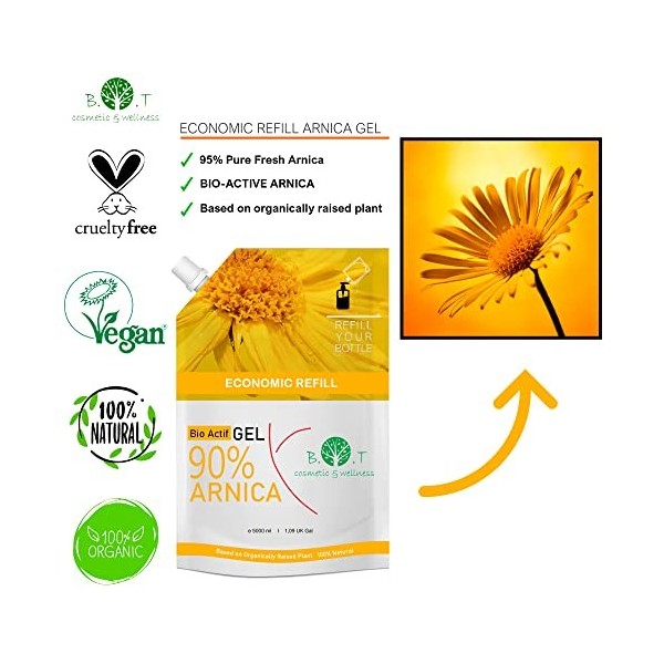 Gel Arnica Montana concentré à 90% - Extrait végétal 100% naturel provenant directement de la fleur dArnica - NON basé sur l