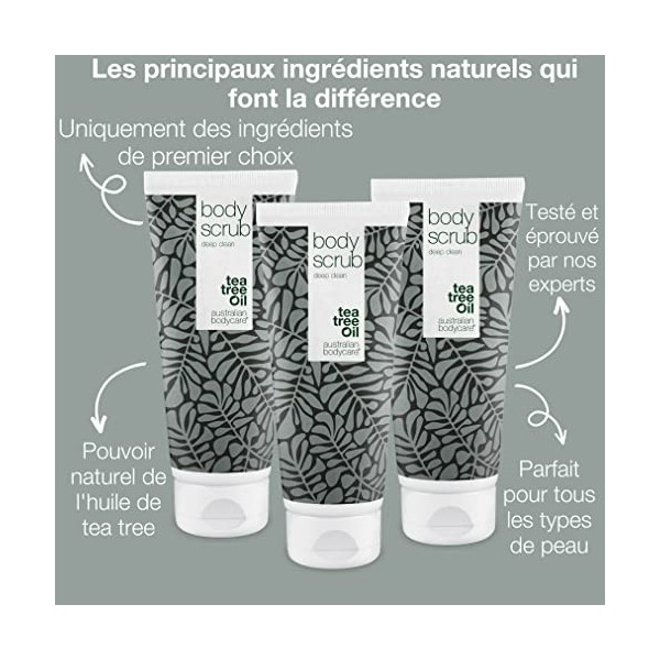 3x gommage corporel 200ml à lhuile de tea tree | Contre les boutons, la peau impure, les poils incarnés, la kératose pilaire