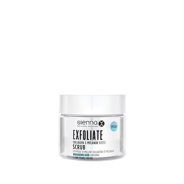 Sienna X Exfoliant corporel au collagène et à la mélanine avec de lacide hyaluronique et de larginine, parfait pour les bro