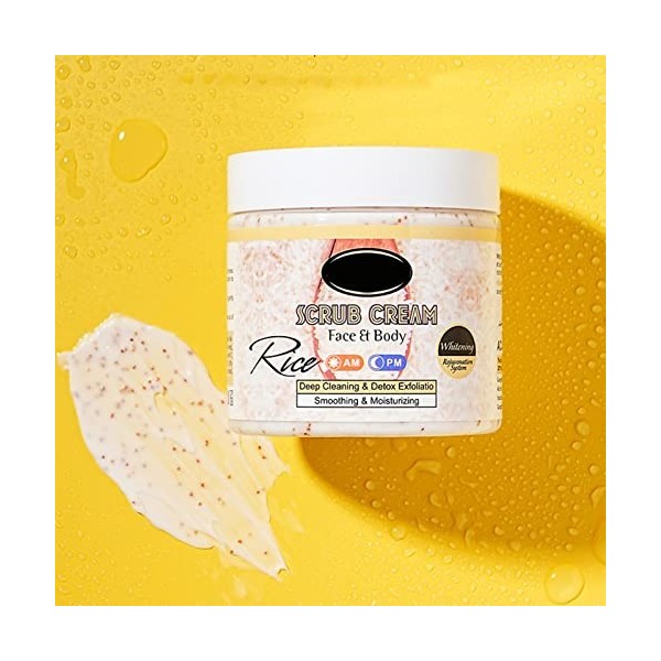 Gommage pour le Corps au Riz, Exfoliation Nettoyant en Profondeur la Crème de Gommage pour le Corps Détoxifiant Soulage la Sé