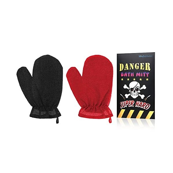 Lot de 2 gants exfoliants durs pour douche et gommage du corps noir, rouge 