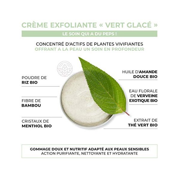 Bomoï Creme Exfoliante Vert Glacé Gommage Doux/Nutritif pour Peaux Sensibles Purifiant/Nettoyant/Hydratant Bio 100 ml