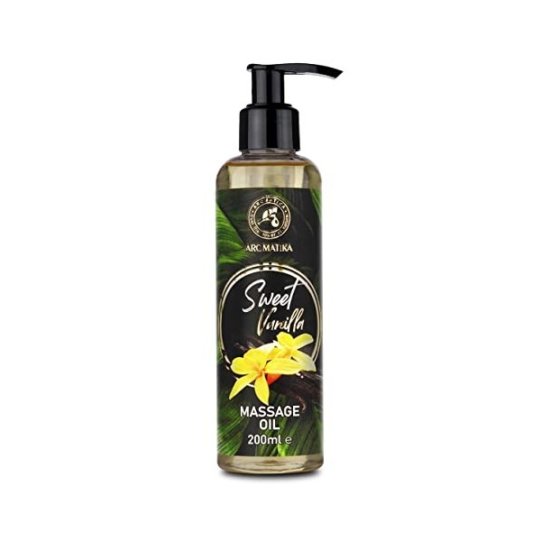 Huile de Massage Vanille Douce 200ml - Huile de Noyaux de Pêche - Pépins de Raisin - Amande - Jojoba - Huile Corporelle pour 