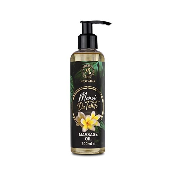 Huile de Massage Monoï de Tahiti 200ml - Huile Corporelle - Noix de Coco - Pépins de Raisin - Jojoba - LAmande - Huiles des 