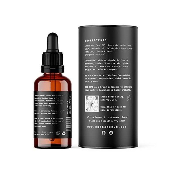 Huile de CBD 40% FORTE avec mélatonine - Base dhuile MTC noix de coco Enrichie avec 40% de CBD pur et Oméga 3-6-9. Huile d