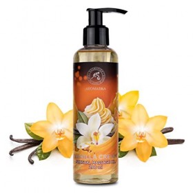 Huile de Massage Sensuelle Vanille Crème - 200ml - Comestible - Naturelle - Mélange dHuiles dAmande et de Pépins de Raisin 