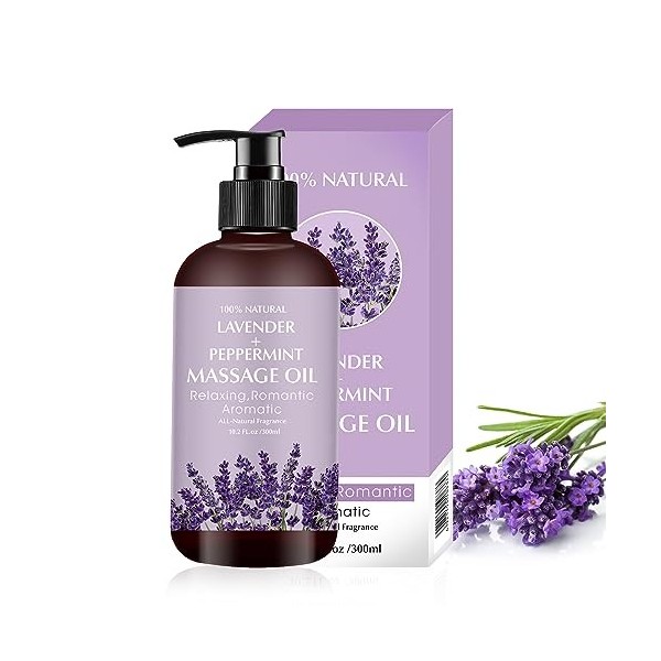 Huile de Massage à la Lavande pour Détendre les Muscles Fatigués et Douloureux, Massage Oil Huile de Massage du Corps Idéale 