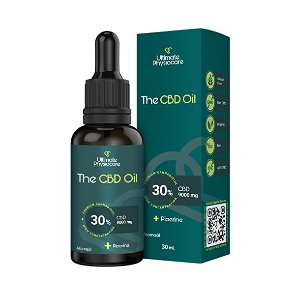Huile de CBD "THE CBD OIL 30%" | 30ml | 9000 mg | Formule amélioré: limonene et pipérine, cbd sommeil cdb herbe huile de chan