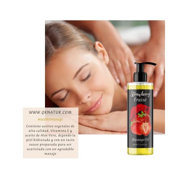 QKnatur - Huile de Massage Fraise Strawberry- 200ml - Pour des massages corporels et relaxants