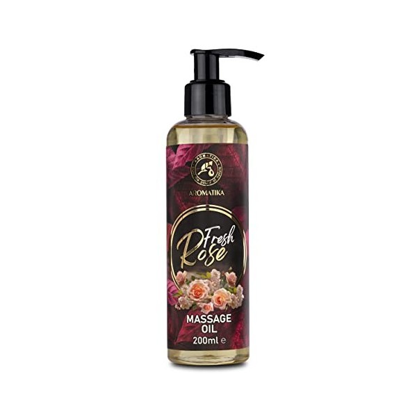 Huile de Massage Rose 200ml - Huile Corporelle - Mélange Bois de Rose - Pépins de Raisin - Jojoba - LAmande - Huiles des Noy