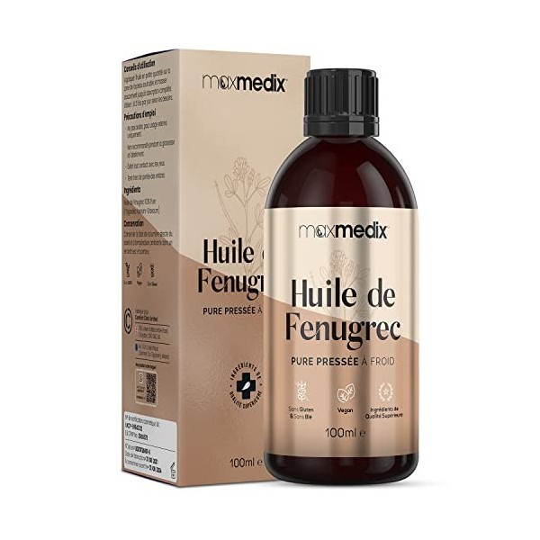 Huile de Fenugrec Pure 100ml Vegan Pressée À Froid - Riche En Vitamine E Huile Fenugrec Hydratante & Pure - Poitrine, Cheveux