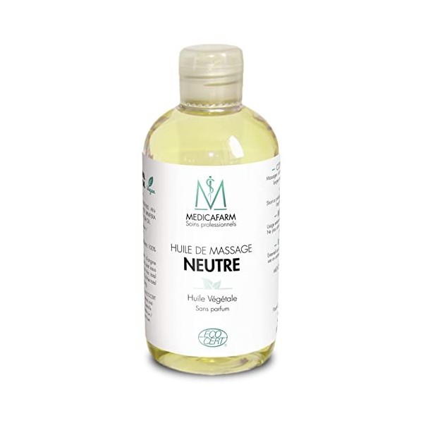 MEDICAFARM - Huile de massage neutre végétale - Très bonne glisse - Idéale pour des massages de longue durée - Sans parfum - 