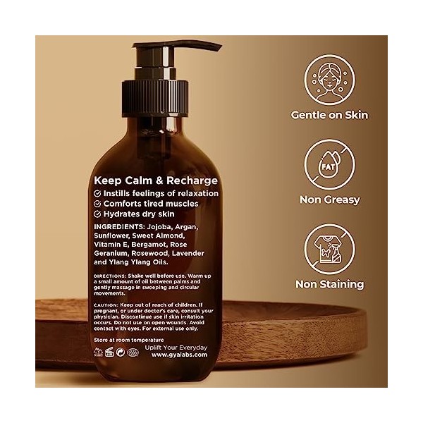 Gya Labs Huile massage apaisante pour massothérapie - Huiles massage aromathérapie naturelles - Fabriquées avec huiles lavand