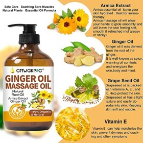 Ginger Oil,Ginger Massage Oil for Lymphatic Drainage,Arnica Oil,100% Natural Massage Oil with Grape Seed Oil Arnica Extract,V