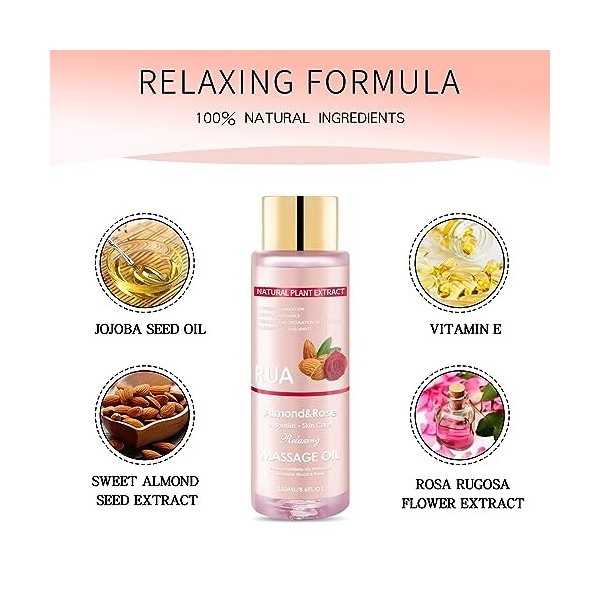 Huile de massage relaxante, huile de massage pour les articulations, huile de massage aux amandes et à la rose, huile corpore