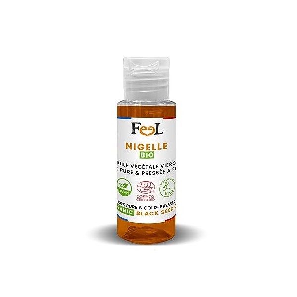 Nigelle Huile végétale BIO 50 ml - Feel Oil - Première pression à froid - 100% vierge, pure et naturelle - Fabriqué en France