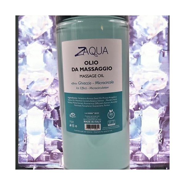 ZAQUA - Huile de massage effet glace microcirculation avec parfum frais de menthe poivrée - Professionnel - végétalien - 1 l 