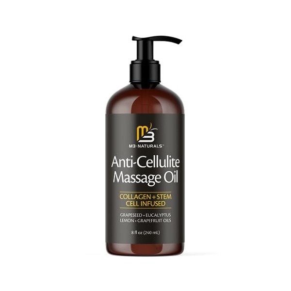 M3 Naturals Anti Cellulite Massage Oil Infused with Collagen and Stem Cell Natural Essential Oil Lotion Firm Tighten Skin Ton