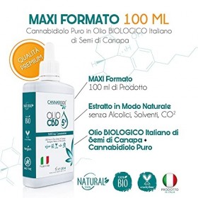 Huile de CBD 5% 5000 mg 100 ml | Huile de chanvre avec 3900 gouttes de CBD de qualité fabriquée en Italie | Produit Naturel