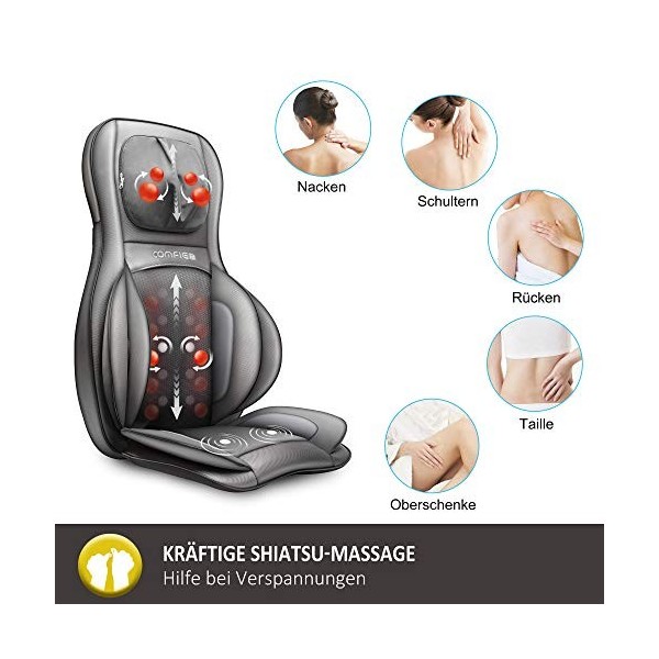 COMFIER Siège Massant Shiatsu avec Compression et Roulement - Masseur de Dos avec Chaleur, Chaise Massage de pétrissage pour 