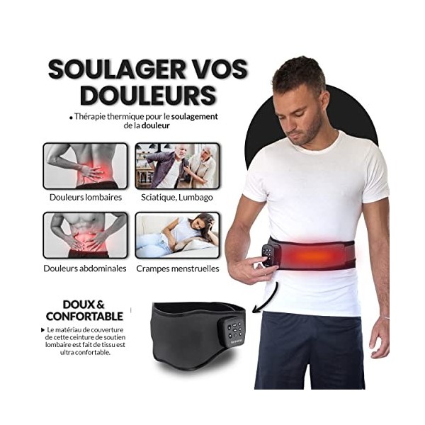 Ceinture Chauffante Lombaire Sans Fil, Rechargeable, Légère Et Discrète, Soulage Sciatique Et Règle Douloureuse, Pressothérap