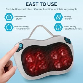 Coussin de Massage Shiatsu, 8 Nœuds avec Chauffage, 3 Intensités de Massage, Arrêt Automatique de 15 Minutes, Massage des Épa