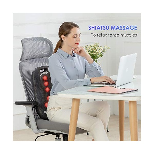 COMFIER Masseur de Dos Shiatsu avec Chaleur - Coussin de Massage Portable, Meilleurs Cadeaux pour Femmes/Hommes, Coussin régl