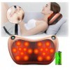 Coussin de Massage Shiatsu Sans Fil, 3 Vitesses Réglables Coussin Massant avec 18 Boules de Massage pour le Cou, le Bas du Do