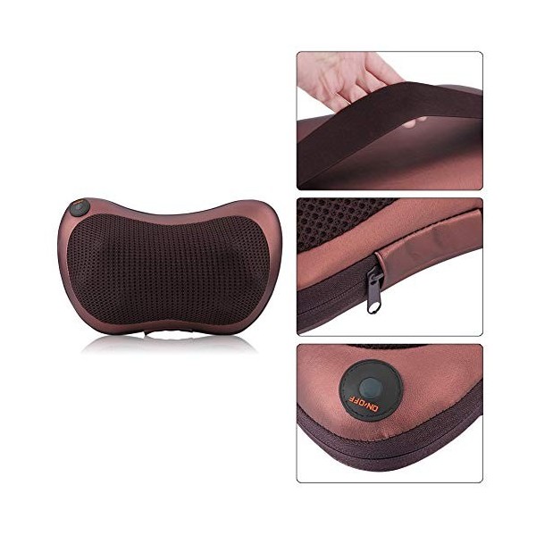 Shiatsu Oreiller de massage pour le dos, 8 rouleaux de massage du cou, protège le cou, les épaules, les jambes avec fonction 