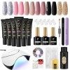 Poly Extension Gel Kit Phoenixy avec 36W Lampe U V 6 Couleurs Nail Extension Gel Kit Ongle Gel U V Complet pour Débutant Base