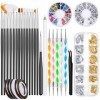 Kiiwah Kit de 31 Pièces Nail Art Design, 15 Pinceau à Ongles, 5 Dotting Pens, 2 Boîtes Ongles Strass, 10 Striping Tape et Feu