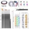 Kiiwah Kit de 31 Pièces Nail Art Design, 15 Pinceau à Ongles, 5 Dotting Pens, 2 Boîtes Ongles Strass, 10 Striping Tape et Feu
