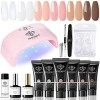 Modelones Polygel Kit Complet Ongles Extension Gel 6 Couleurs Transparent Blanc Rose avec 20W Lampe UV Base et Top Coat Slip 