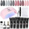 Modelones Polygel Kit Complet Ongles Extension Gel 6 Couleurs Transparent Blanc Rose avec 20W Lampe UV Base et Top Coat Slip 