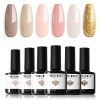 Modelones Vernis Semi Permanent Nude Rose, Vernis Gel UV Semi Permanent Kit 6 Couleur Vernis à Ongles Semi Permanent Soak Off