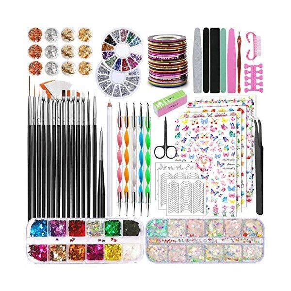 TAVADA Kit de Nail Art,23 Piece Kit de Nail Art Pinceau,Pinceau Nail Art Ongles,5 Stylos Dotting,30 Striping Tape,Nail Art Ac